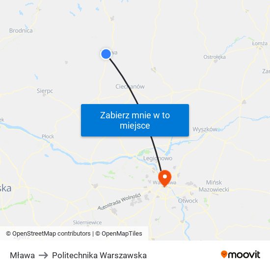 Mława to Politechnika Warszawska map