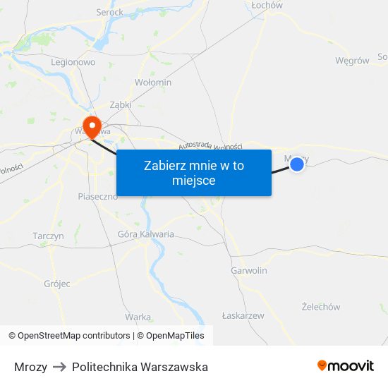 Mrozy to Politechnika Warszawska map