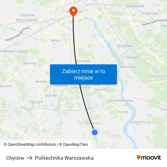 Chynów to Politechnika Warszawska map