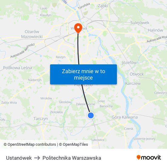 Ustanówek to Politechnika Warszawska map