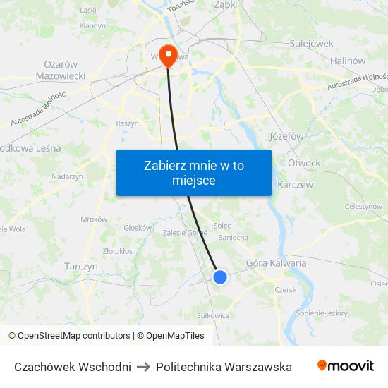 Czachówek Wschodni to Politechnika Warszawska map