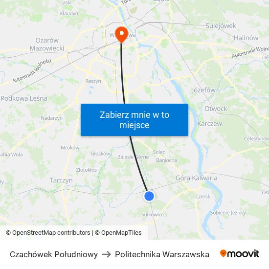 Czachówek Południowy to Politechnika Warszawska map