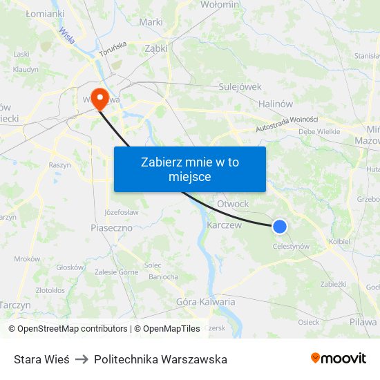 Stara Wieś to Politechnika Warszawska map