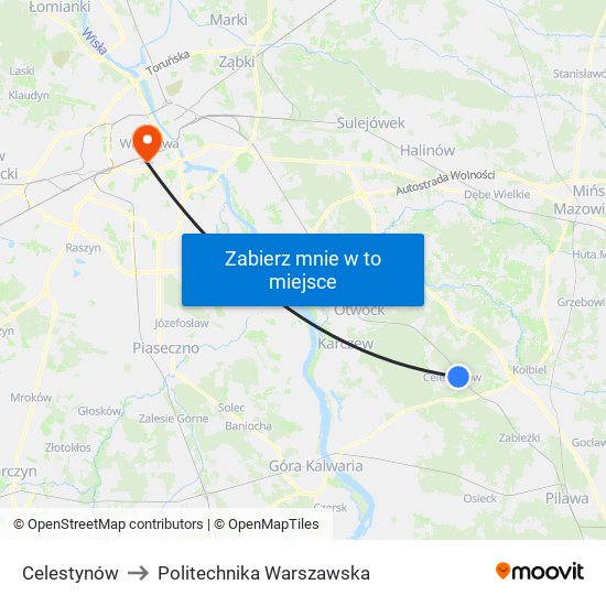 Celestynów to Politechnika Warszawska map