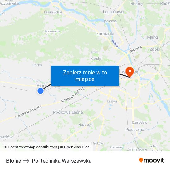 Błonie to Politechnika Warszawska map