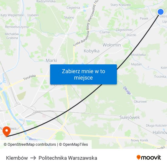 Klembów to Politechnika Warszawska map