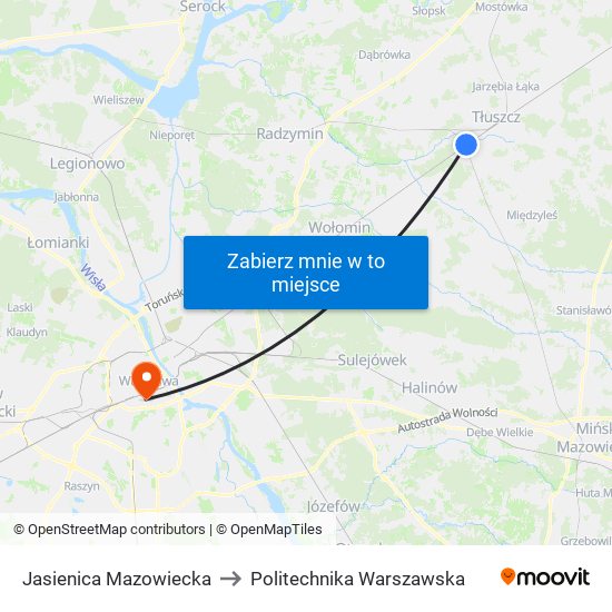 Jasienica Mazowiecka to Politechnika Warszawska map