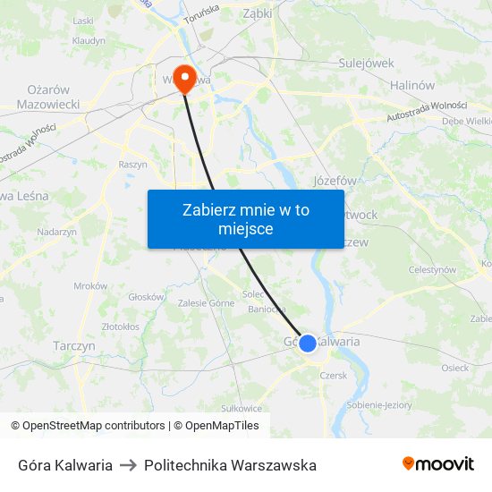 Góra Kalwaria to Politechnika Warszawska map