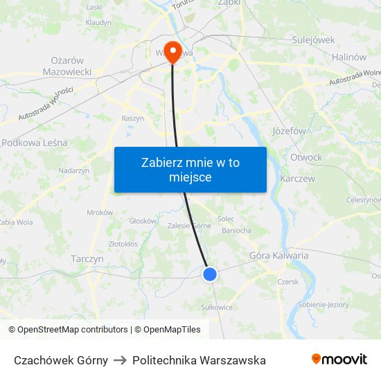 Czachówek Górny to Politechnika Warszawska map