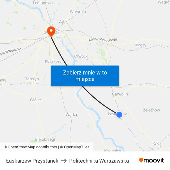 Łaskarzew Przystanek to Politechnika Warszawska map