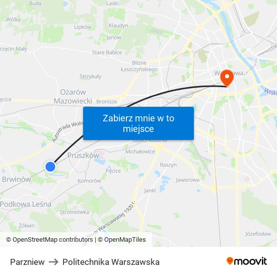 Parzniew to Politechnika Warszawska map