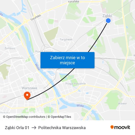 Ząbki Orla 01 to Politechnika Warszawska map