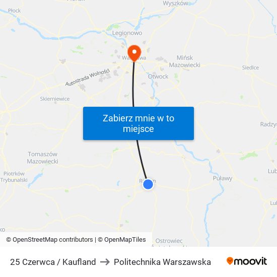 25 Czerwca / Kaufland to Politechnika Warszawska map