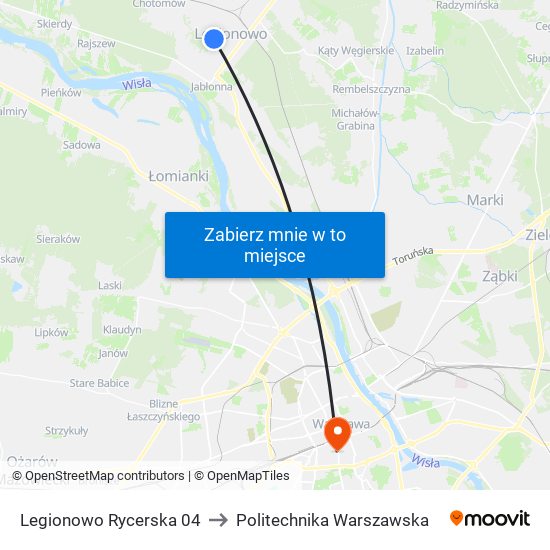 Legionowo Rycerska 04 to Politechnika Warszawska map