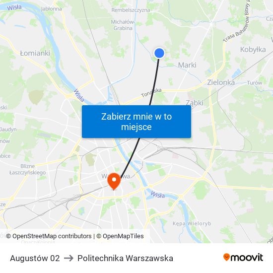 Augustów 02 to Politechnika Warszawska map