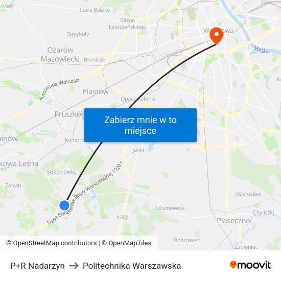 P+R Nadarzyn 01 to Politechnika Warszawska map