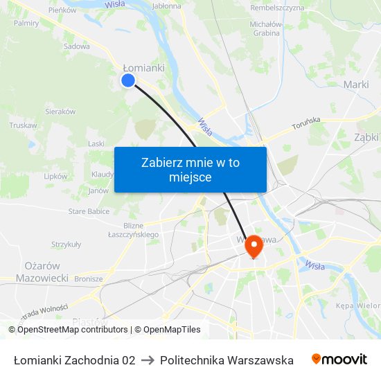 Łomianki Zachodnia 02 to Politechnika Warszawska map