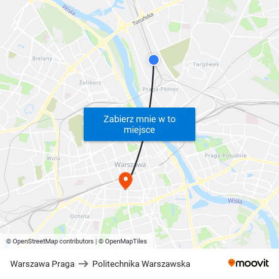 Warszawa Praga to Politechnika Warszawska map