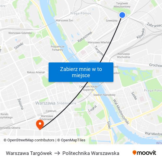 Warszawa Targówek to Politechnika Warszawska map