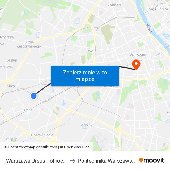 Warszawa Ursus Północny to Politechnika Warszawska map