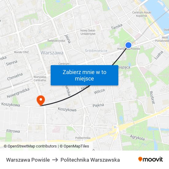 Warszawa Powiśle to Politechnika Warszawska map