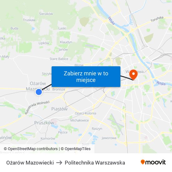 Ożarów Mazowiecki to Politechnika Warszawska map