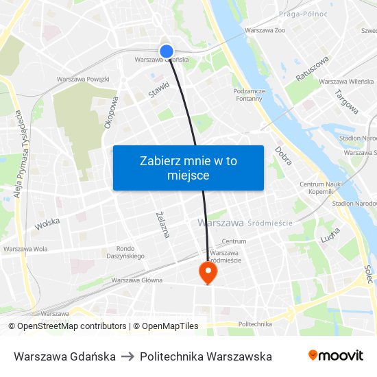 Warszawa Gdańska to Politechnika Warszawska map