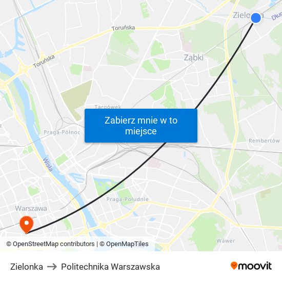 Zielonka to Politechnika Warszawska map