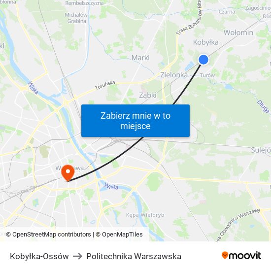 Kobyłka-Ossów to Politechnika Warszawska map