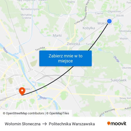 Wołomin Słoneczna to Politechnika Warszawska map