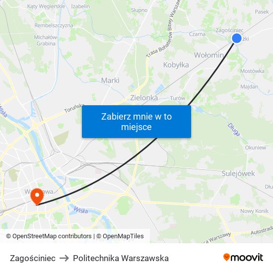 Zagościniec to Politechnika Warszawska map