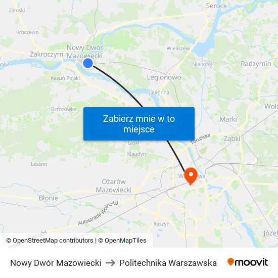 Nowy Dwór Mazowiecki to Politechnika Warszawska map