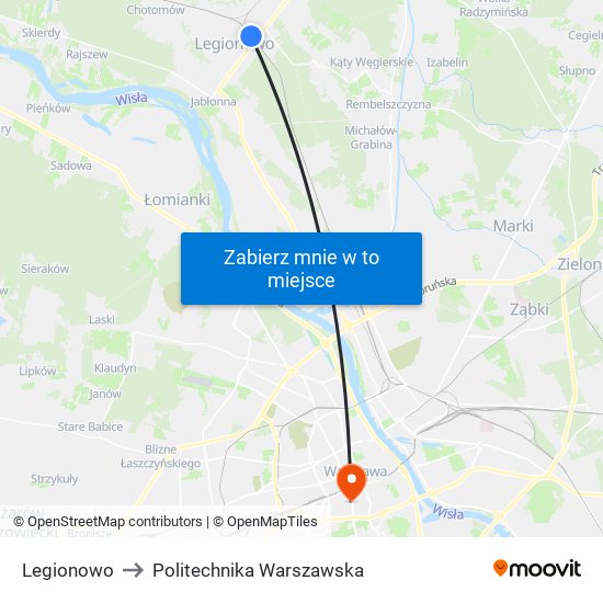 Legionowo to Politechnika Warszawska map