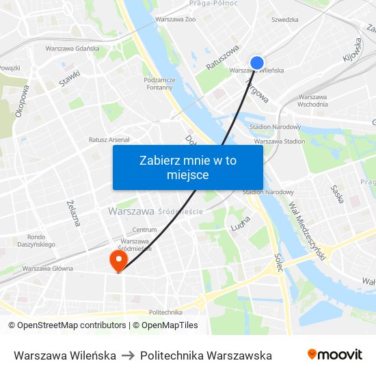 Warszawa Wileńska to Politechnika Warszawska map