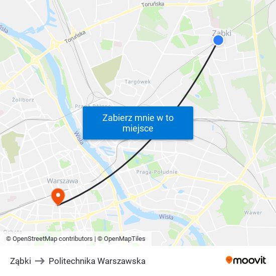 Ząbki to Politechnika Warszawska map