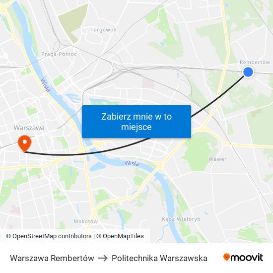 Warszawa Rembertów to Politechnika Warszawska map