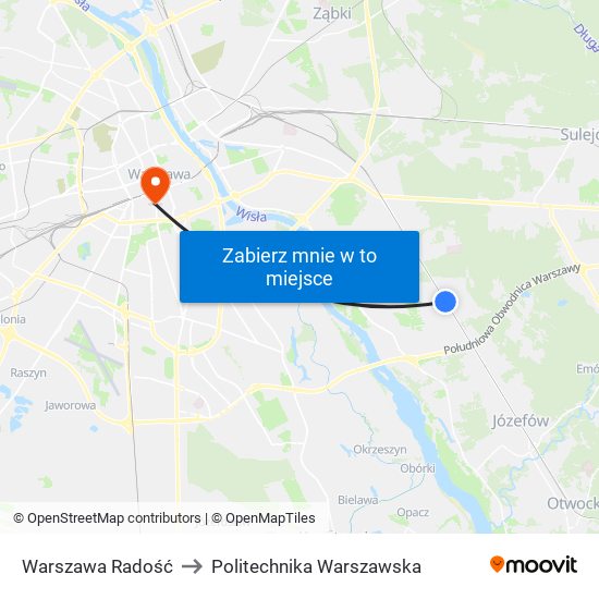 Warszawa Radość to Politechnika Warszawska map