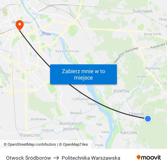 Otwock Śródborów to Politechnika Warszawska map