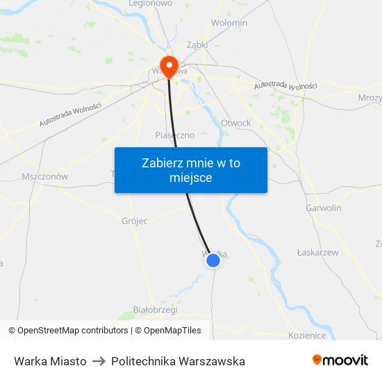 Warka Miasto to Politechnika Warszawska map