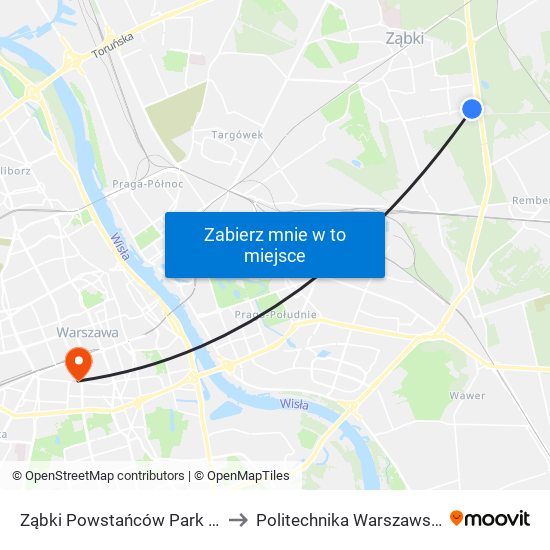 Ząbki Powstańców Park 01 to Politechnika Warszawska map