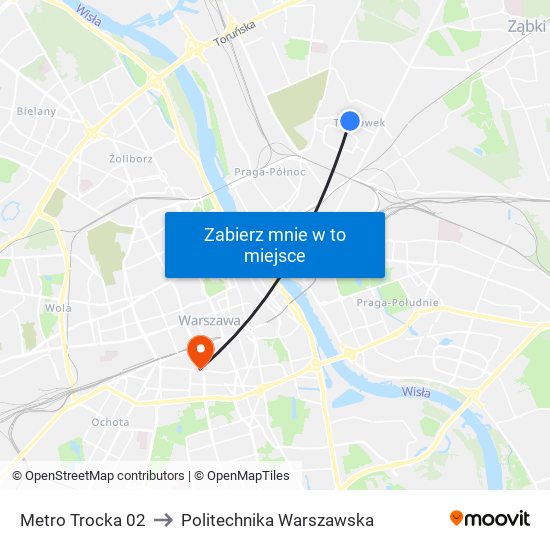 Metro Trocka 02 to Politechnika Warszawska map