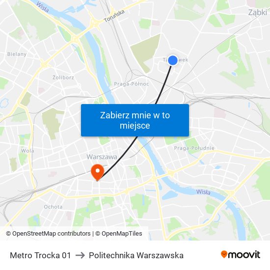 Metro Trocka 01 to Politechnika Warszawska map