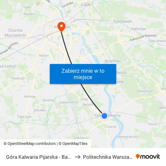 Góra Kalwaria Pijarska-Basen to Politechnika Warszawska map