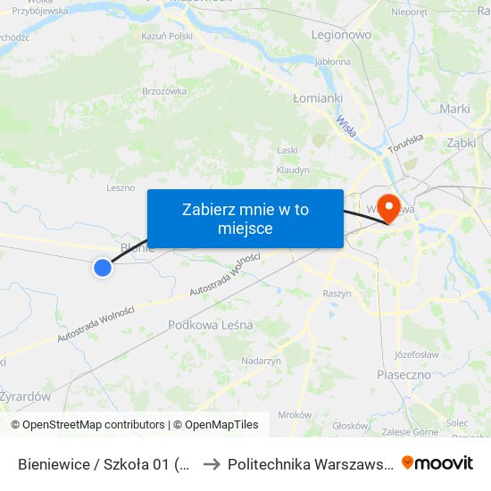 Bieniewice / Szkoła 01 (Nż) to Politechnika Warszawska map