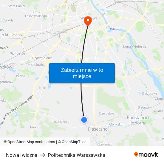 Nowa Iwiczna to Politechnika Warszawska map