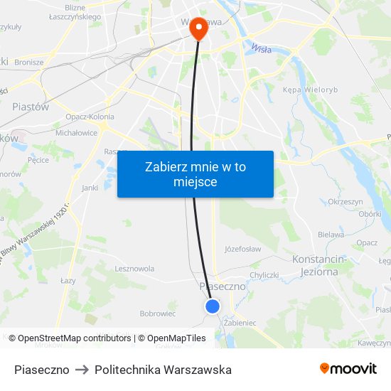 Piaseczno to Politechnika Warszawska map