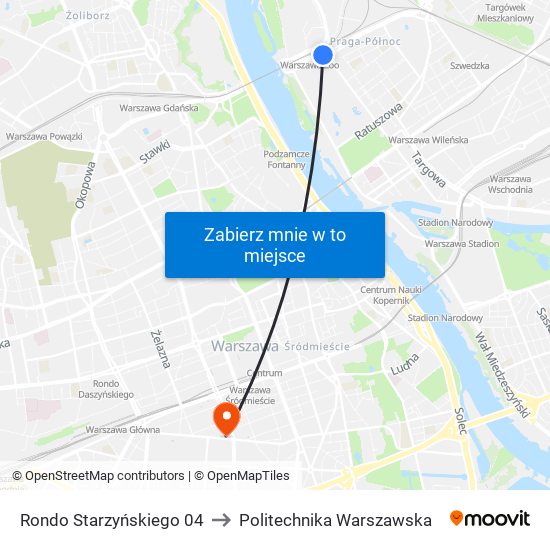 Rondo Starzyńskiego 04 to Politechnika Warszawska map