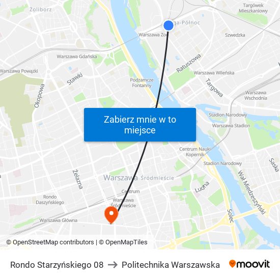 Rondo Starzyńskiego 08 to Politechnika Warszawska map