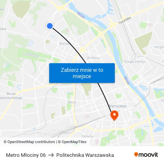 Metro Młociny 06 to Politechnika Warszawska map