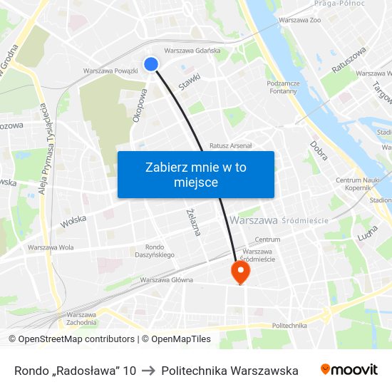 Rondo „Radosława” 10 to Politechnika Warszawska map